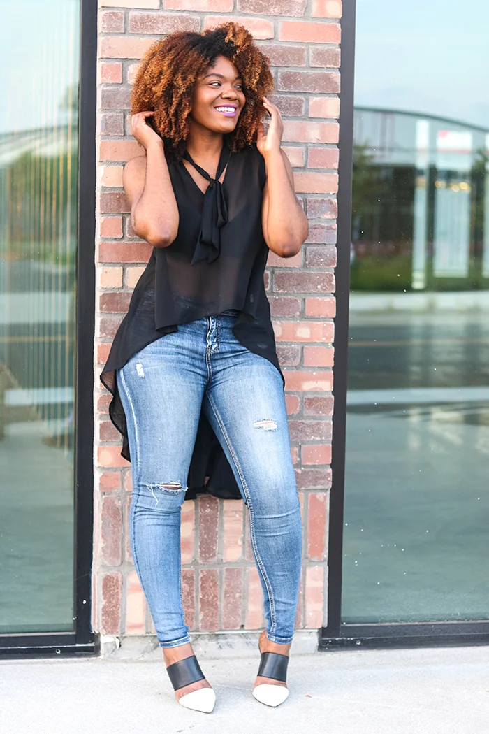 How to wear a sheer cheap blouse with jeans